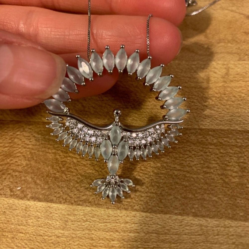 Silver Cubic Zirconia crystal bird necklace - Phoenix - thunderbird - Picture 5 of 11